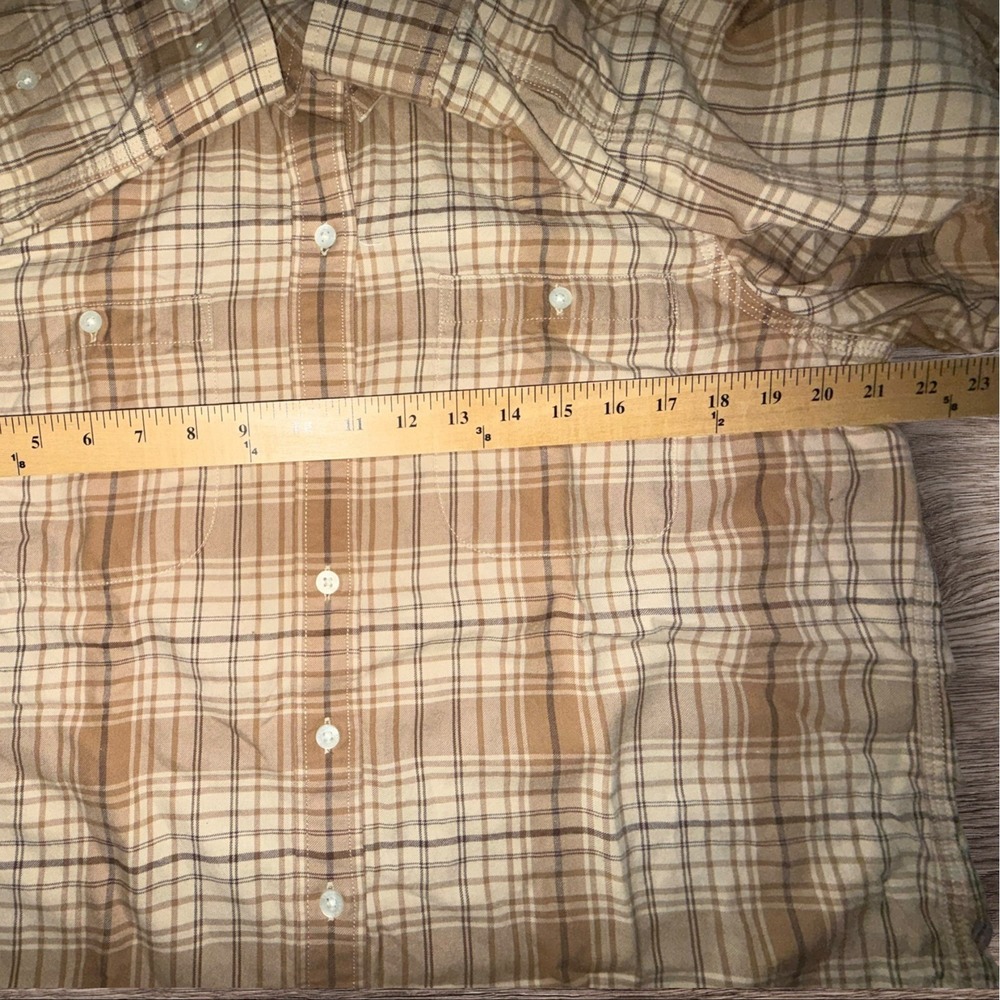 Lauren Ralph Lauren Plaid Button Down Shirt XL Tan Brown Cotton Classic - Picture 4 of 7